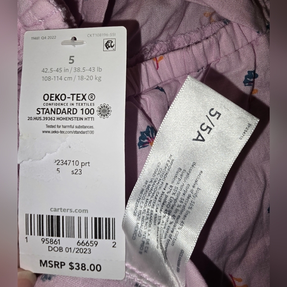2/$14 Item NEW Carters Girl's Pink Floral Romper Size 5 - Picture 3 of 3